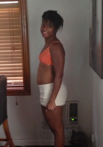 Here's what I looked like at 8 weeks pregnant.  I wasn't really showing but I knew the twins were there.